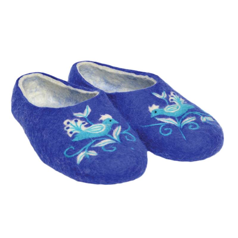 Войлочные тапочки «Гжель» темно синие с птичкой. Размер 37