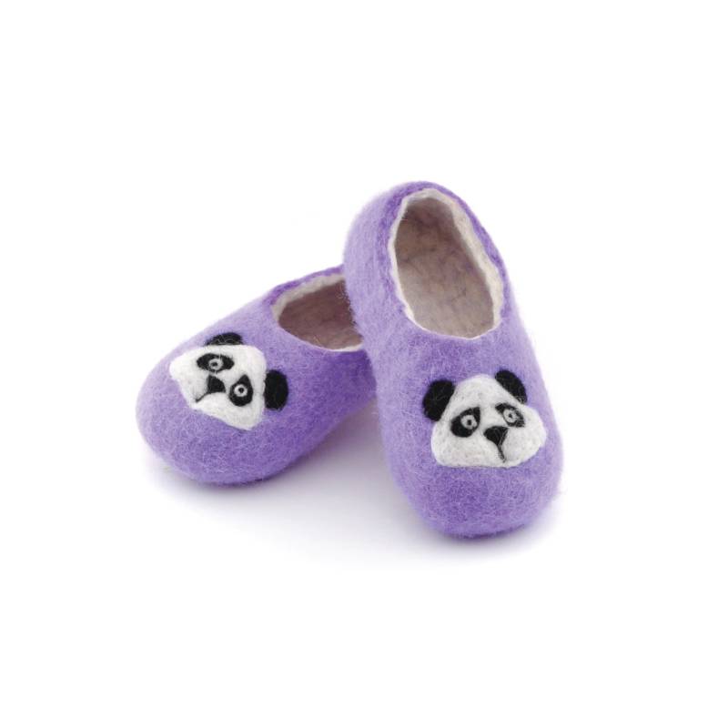 Детские войлочные тапочки «Панда» сиреневые. Размер 20 см