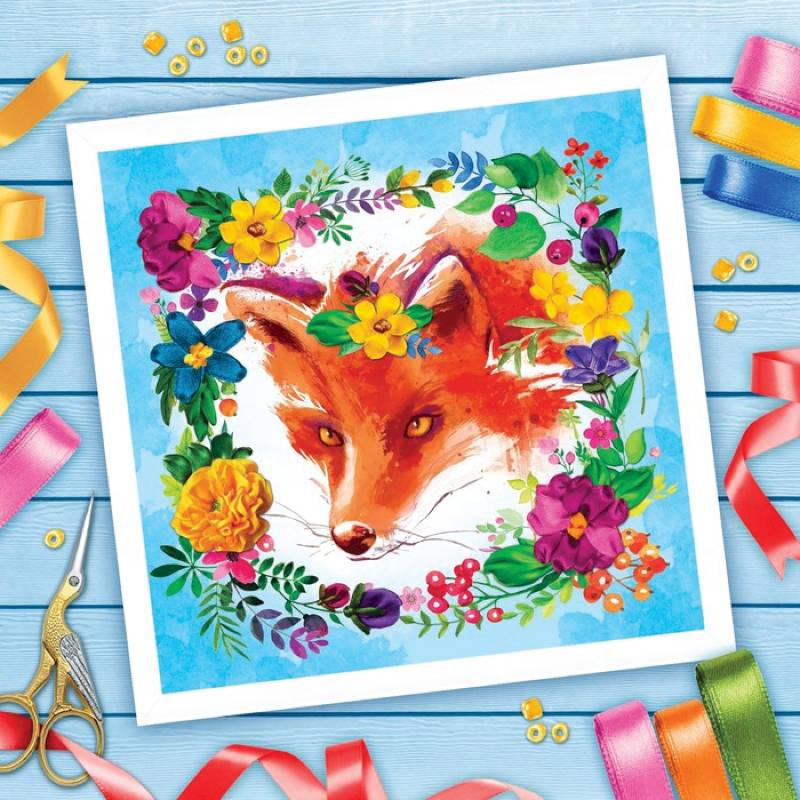 Вышивка лентами «Лис», 35x35 см. Набор для творчества