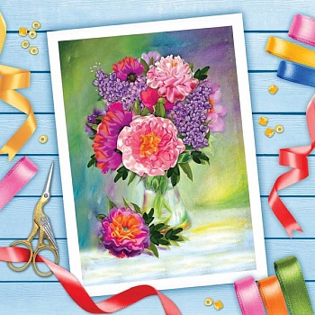 Вышивка лентами 'Букет с душистой сиренью', 25x35 см