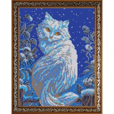 'Лунная кошечка' 19x24 см набор на атласе для вышивания чешским бисером ВЛ-025П