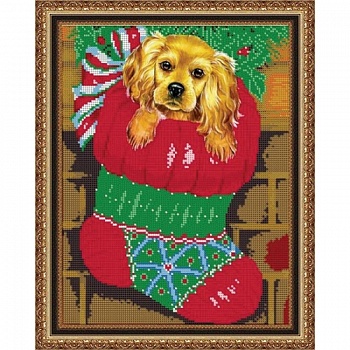 'Новогодний щенок' 24*30см набор для вышивания чешским бисером 'Вышивочка' ВЛ-004