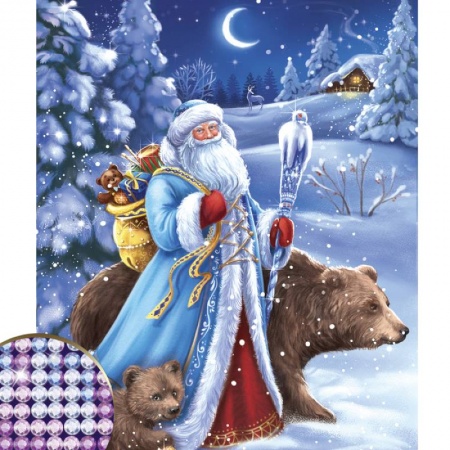 Алмазная вышивка с частичным заполнением 'Дед Мороз' 30x40 см, холст, емкость