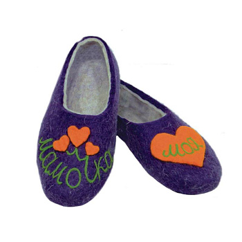 Тапочки из войлока - Пирожные 'Мамочка моя' фиолет. Размер 37