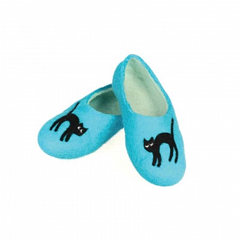 Тапочки из войлока - Кошки бирюзовые. Размер 37