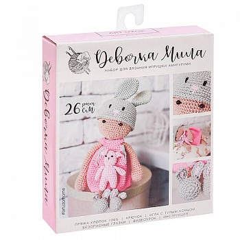 Амигуруми: Мягкая игрушка «Девочка Мила», набор для вязания, 10x4x14 см