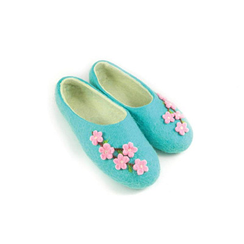 Войлочные тапочки «Цветущие ветки» бирюзовые. Размер 38