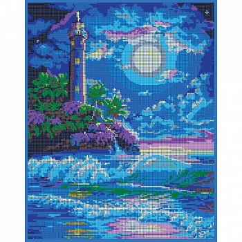 'Ночной маяк' 30x38см набор на атласе для вышивания чешским бисером ВЛ-061П