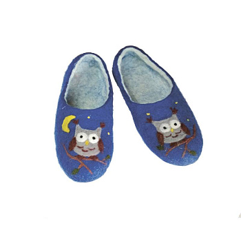 Тапочки из войлока - Совы синие. Размер 41