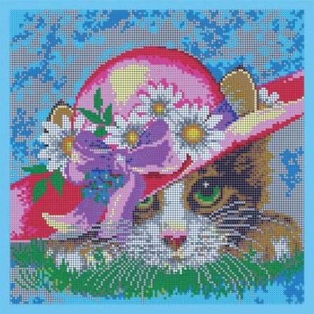 'Котенок в шляпе' 27x27см набор на атласе для вышивания чешским бисером 'Вышивочка' в коробке