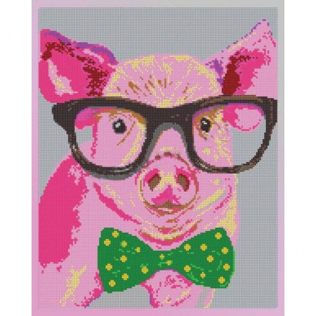 'Деловой свин' 38x30см набор на атласе для вышивания чешским бисером 'Вышивочка'