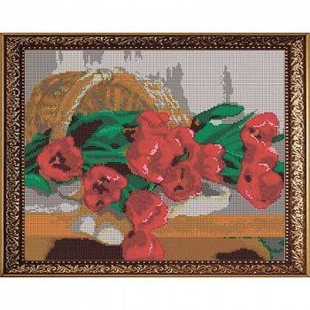 'Тюльпаны' 38х30см набор на атласе для вышивания чешским бисером 'Вышивочка' ВЛ-008П