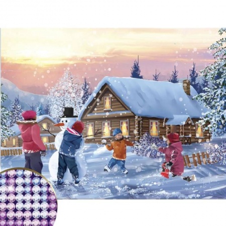 Алмазная вышивка с частичным заполнением «Зимние забавы» 30x40 см, холст, емкость
