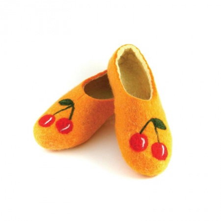 Войлочные тапочки «Ягоды» желтые с вишенкой. Размер 39