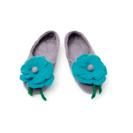 Тапочки из войлока - Маки голуб. Размер 39