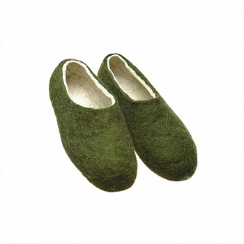 Цветные войлочные тапочки темно зеленые. Размер 41