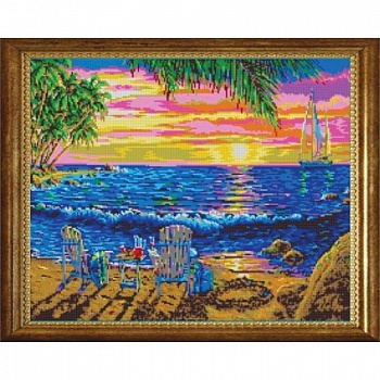 'Закат на море' 48x38 см набор на атласе для вышивания чешским бисером 'Вышивочка'