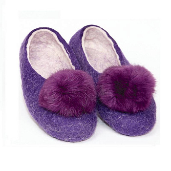 Войлочные тапочки с помпонами фиолетовые. Размер 36