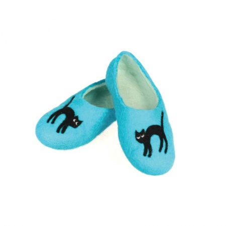 Тапочки из войлока - Кошки бирюзовые. Размер 37