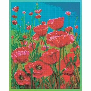 'Маковое поле' 30х38см набор на атласе для вышивания чешским бисером 'Вышивочка' ВЛ-063П