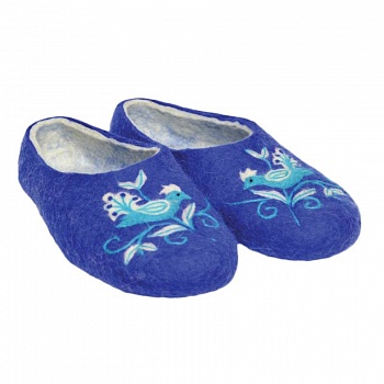 Войлочные тапочки «Гжель» темно синие с птичкой. Размер 40