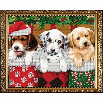 'Новогодние щенки' 30x24см набор для вышивания чешским бисером 'Вышивочка' ВЛ-039