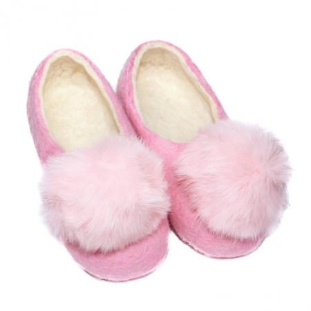 Войлочные тапочки с помпонами розовые. Размер 41