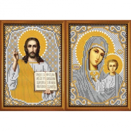 «Светлица» набор для вышивания бисером ВП457М,458М «Венчальная пара. Бца Казанская и Господь Вседержитель» бисер Чехия 12x16см