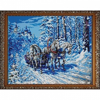 'Тройка лошадей' 48x38см набор на атласе для вышивания чешским бисером 'Вышивочка'