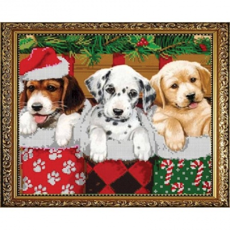 'Новогодние щенки' 30x24см набор для вышивания чешским бисером 'Вышивочка' ВЛ-039