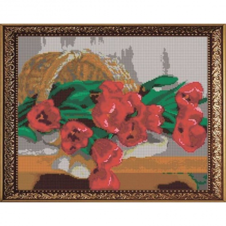 'Тюльпаны' 38х30см набор на атласе для вышивания чешским бисером 'Вышивочка' ВЛ-008П