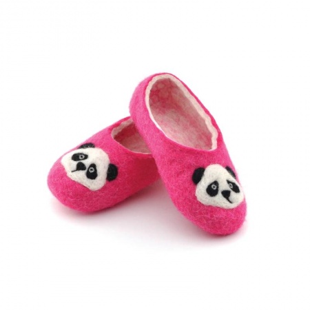 Детские войлочные тапочки Панда красные. Размер 13 см