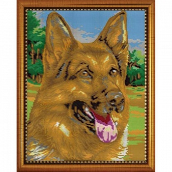 'Немецкая овчарка' 24x30см набор на атласе для вышивания чешским бисером 'Вышивочка' в коробке