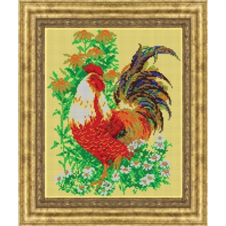 «Светлица» набор для вышивания бисером №500П «Петушок в ромашках» бисер Чехия 24x30 см