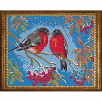 'Снегири' 38x30см набор на атласе для вышивания чешским бисером ВЛ-047П