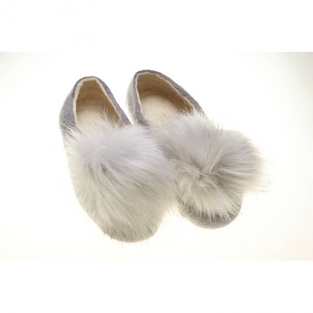 Войлочные тапочки с помпонами серые. Размер 41